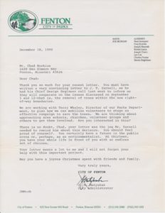 Letter to City of Fenton - Results of Persistence and determination